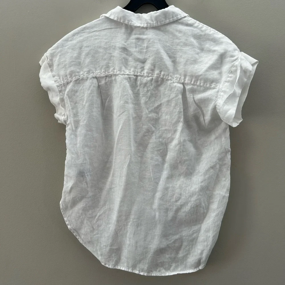 GAP Crisp White Linen Breezy V-Neck Relaxed Fit XS/S Curved Hem Blouse - Picture 3 of 3